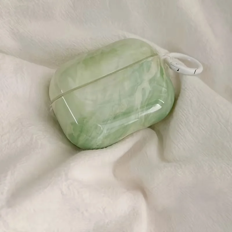 Green Marble Pattern Headphone Cover for AirPods Pro2/Pro3/Pro Anti Drop Headphone Cover for AirPods 4/3/1/2 Shock-Absorbing