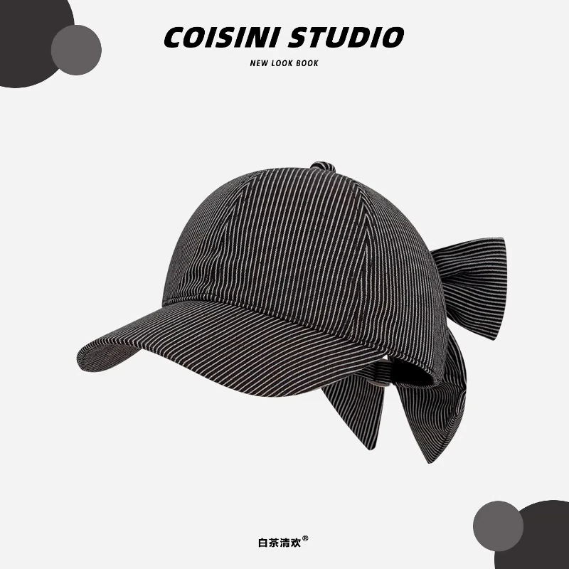 Japanese Retro Striped Sweet Bow Design Baseball Caps Y2K Spring and Summer Street Trend Versatile Sunscreen Women's Hats