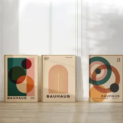 Bauhaus Trendy Lines Half Circle Wall Art Vintage Medieval Geometric Canvas Painting Colour Bedroom Decor Frameless Poster
