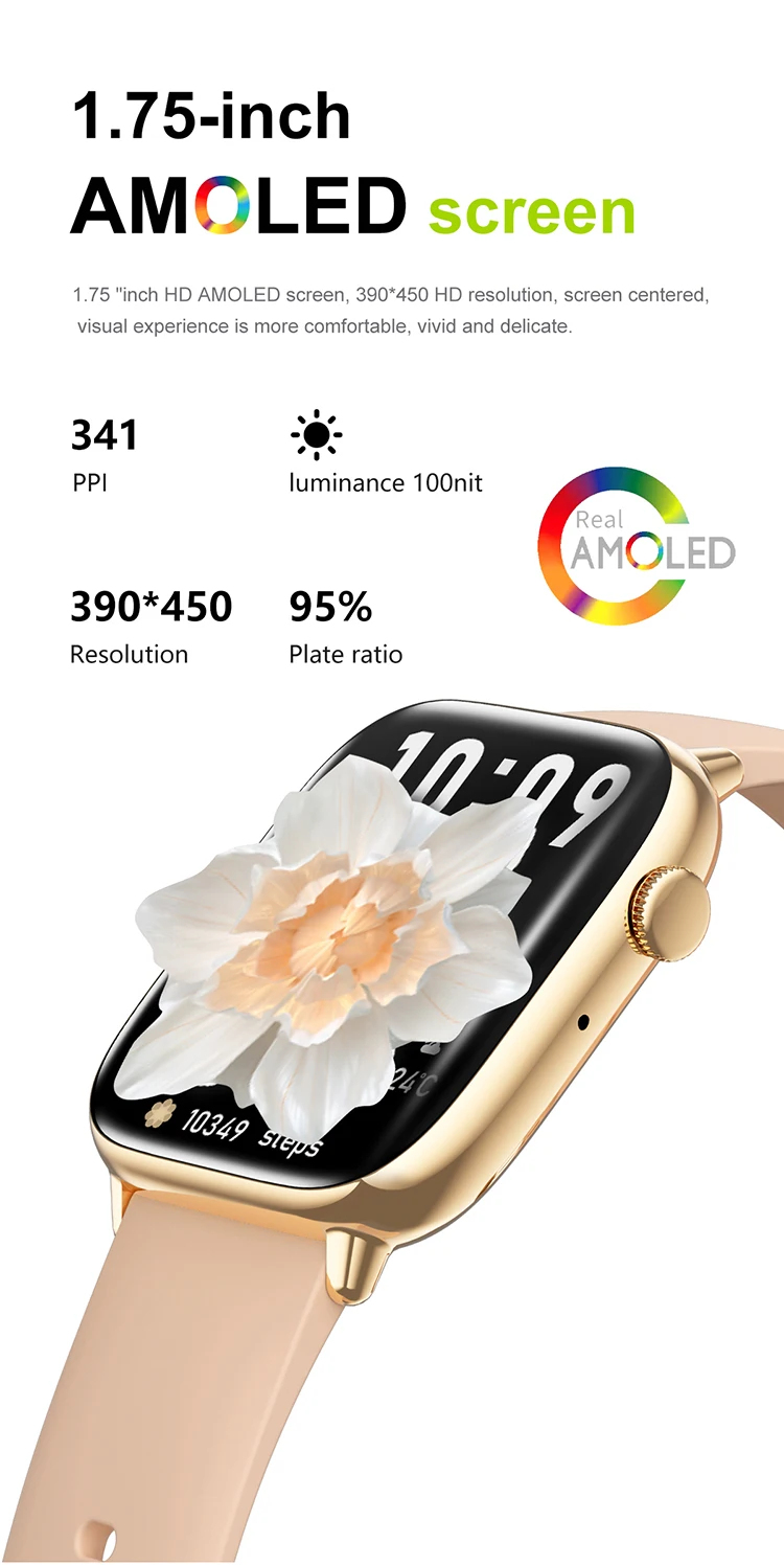 New Arrivals Women Smart Watch HD13 1.75inch AMOLED Heart Rate Monitoring Sport Tracker Waterproof Ladies Reloj Smartwatch 2024