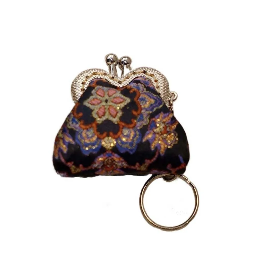 

Creative Embroidered Brocade Coin Purse Anti-lost Thickened Cotton Mini Pouch Polyester Small Pocket Key Ring Packet Women