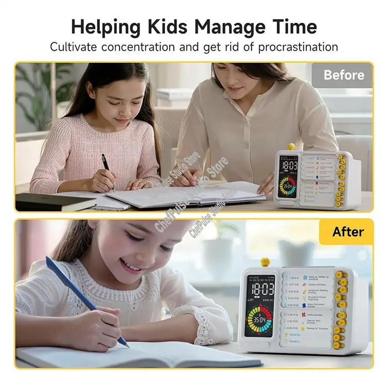 A68M-مؤقت بصري للأطفال والكبار، مؤقت ADHD مع لوحة تخطيط للجدول الزمني، مؤقت المهام للأطفال الصغار، مؤقت بصري صامت