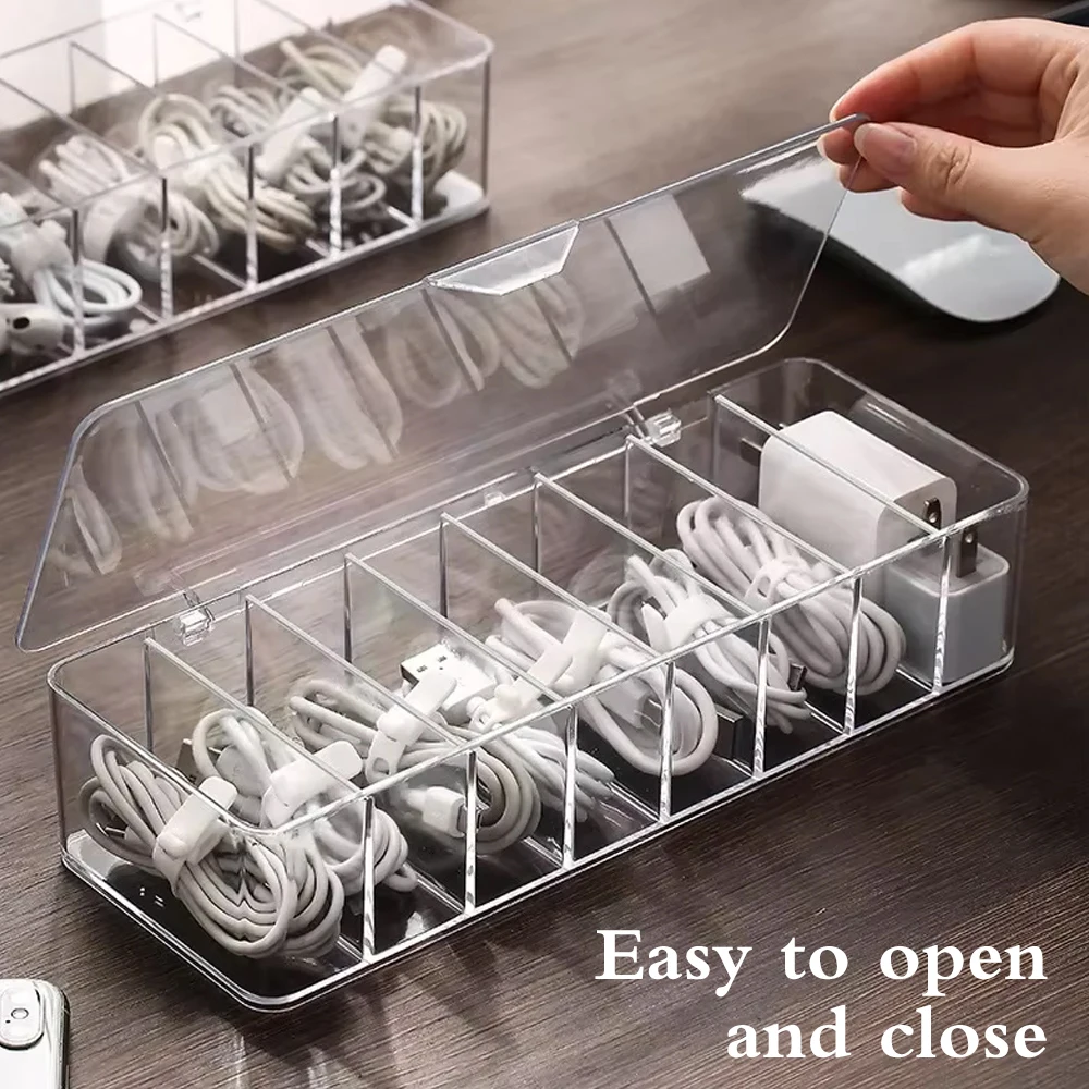 

Plastic Data Cable Organizer Home Transparent Desktop Drawer Mobile Phone Charger USB Cable Storage Box Charging Line Grid Box