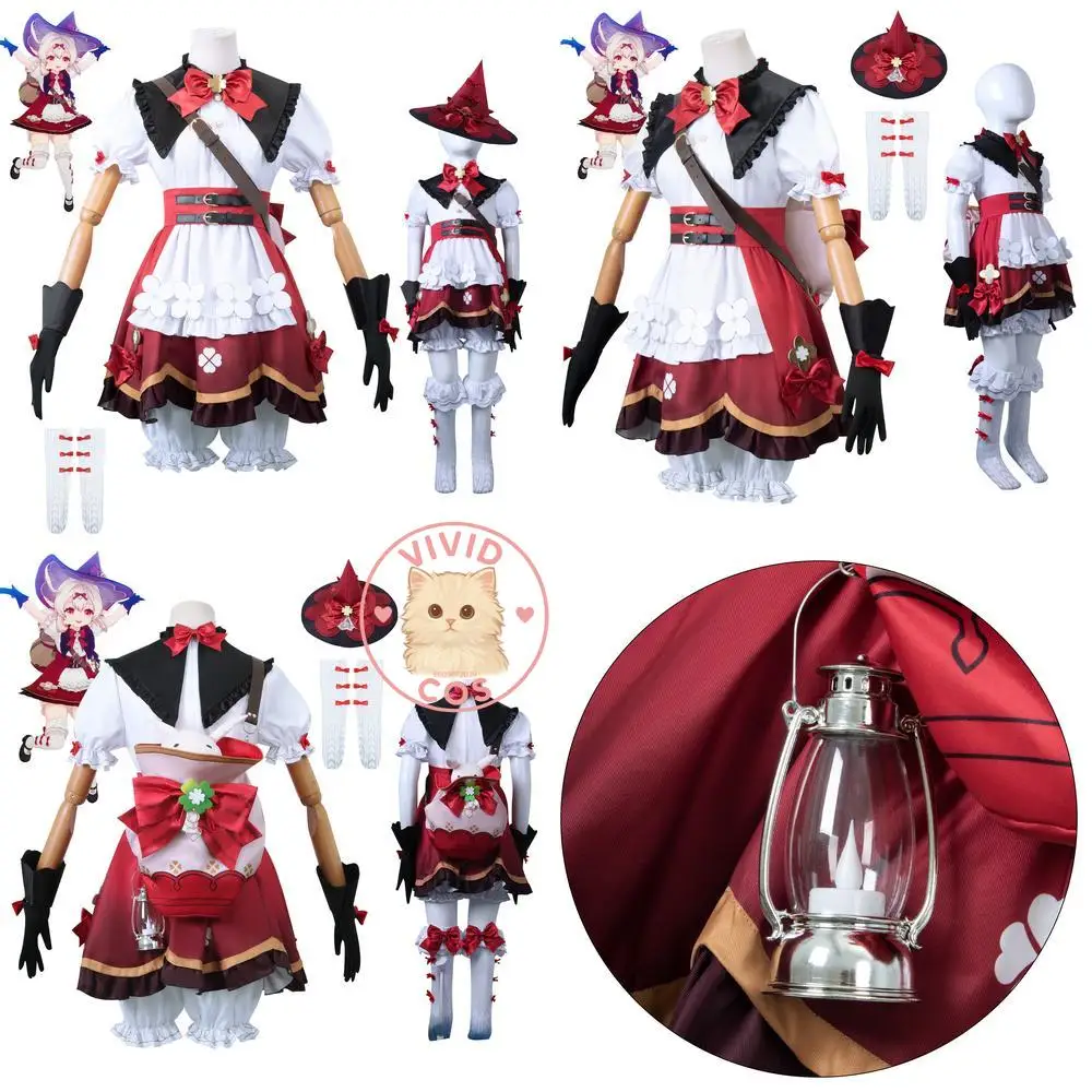 

Popular Game Genshin Impact Cosplay Costume Anime Klee Witch Outfit Lolita Cute Dress for Women Role Play Wig for Comic Con