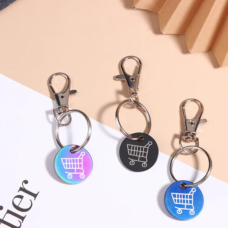 عربة التسوق الرموز حلقة رئيسية مع حلقة تسلق هوك معدن صغير عربة سوبر ماركت مزيل عملة تسمية المفاتيح للجنسين #4