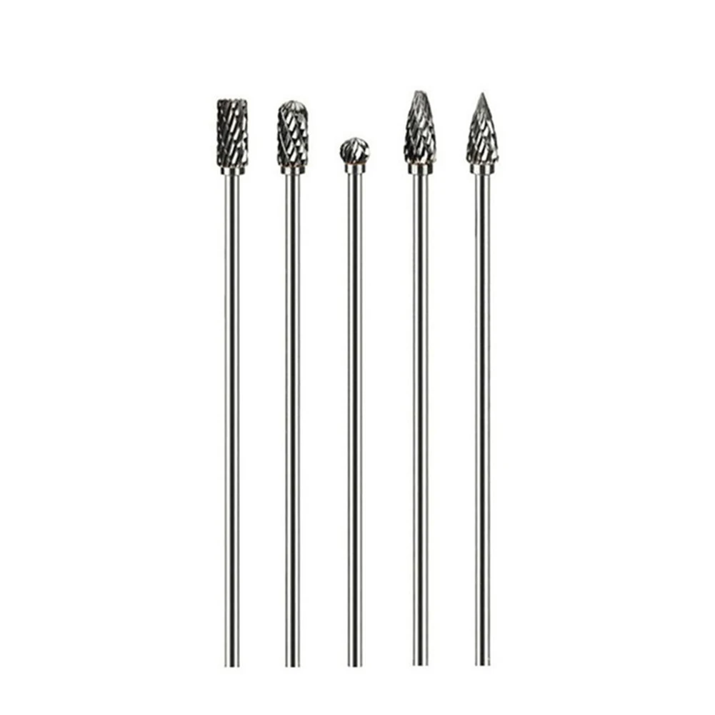 5pcs 100mm Long Double-edged Carbide Rotary Files 1/8inch Handle Steel Grinding Head Metal Jade Electric Milling Cutter