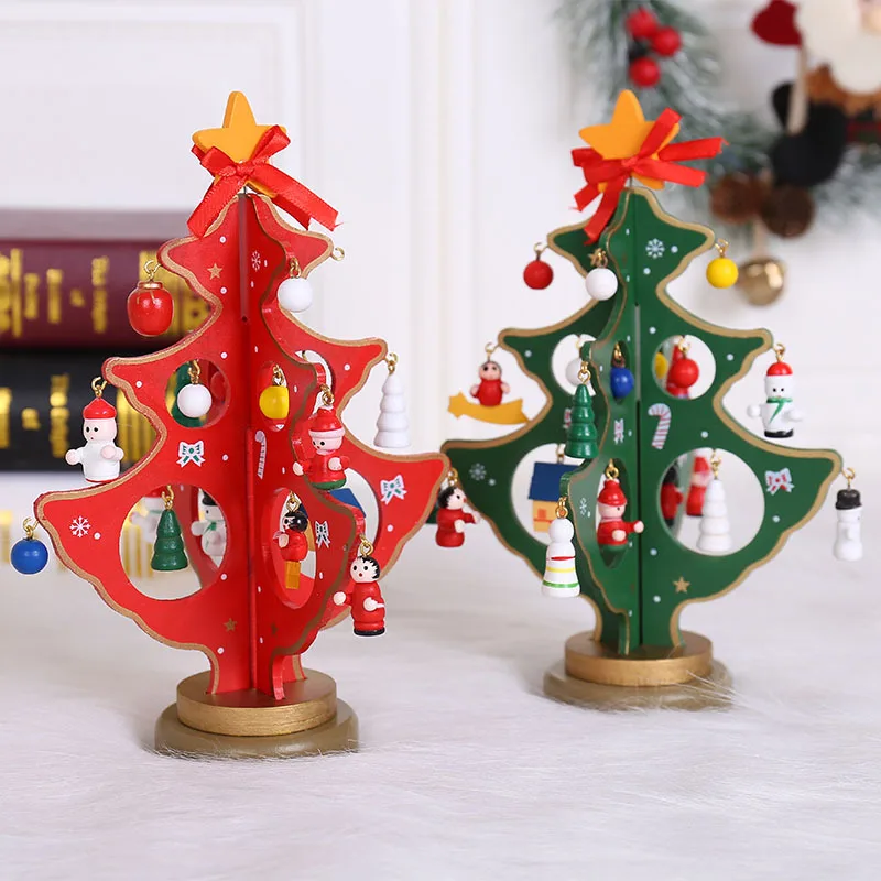 

2025 Wood Christmas Tree Ornaments Children's Handmade Diy Stereo Wooden Christmas Scene Layout Xmas Decoration For Home