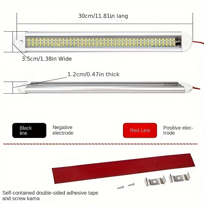 12-85V Super Bright Led Compartment Light Three Rows 120 Beads Cab Reading Light Four Curved Aluminum Shell Trunk Light