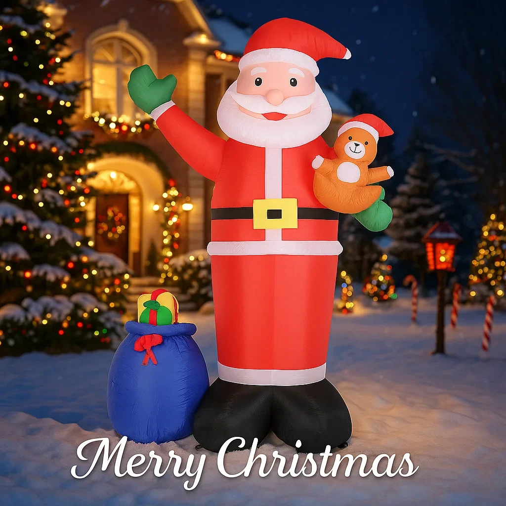 6.89FT LED ألعاب قابلة للنفخ سانتا كلوز شنطة هدايا تيدي بير عيد الميلاد ساحة الحديقة الطرف الديكور عيد الميلاد لوازم المنزل الحلي الهدايا