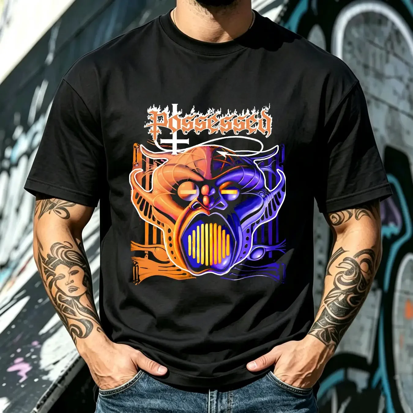washed T Shirt POSSESSED BEYOND THE GATES  Cotton Black Men S to 5XL NB102 long sleeves vintage Washed Breathable fashion Soft