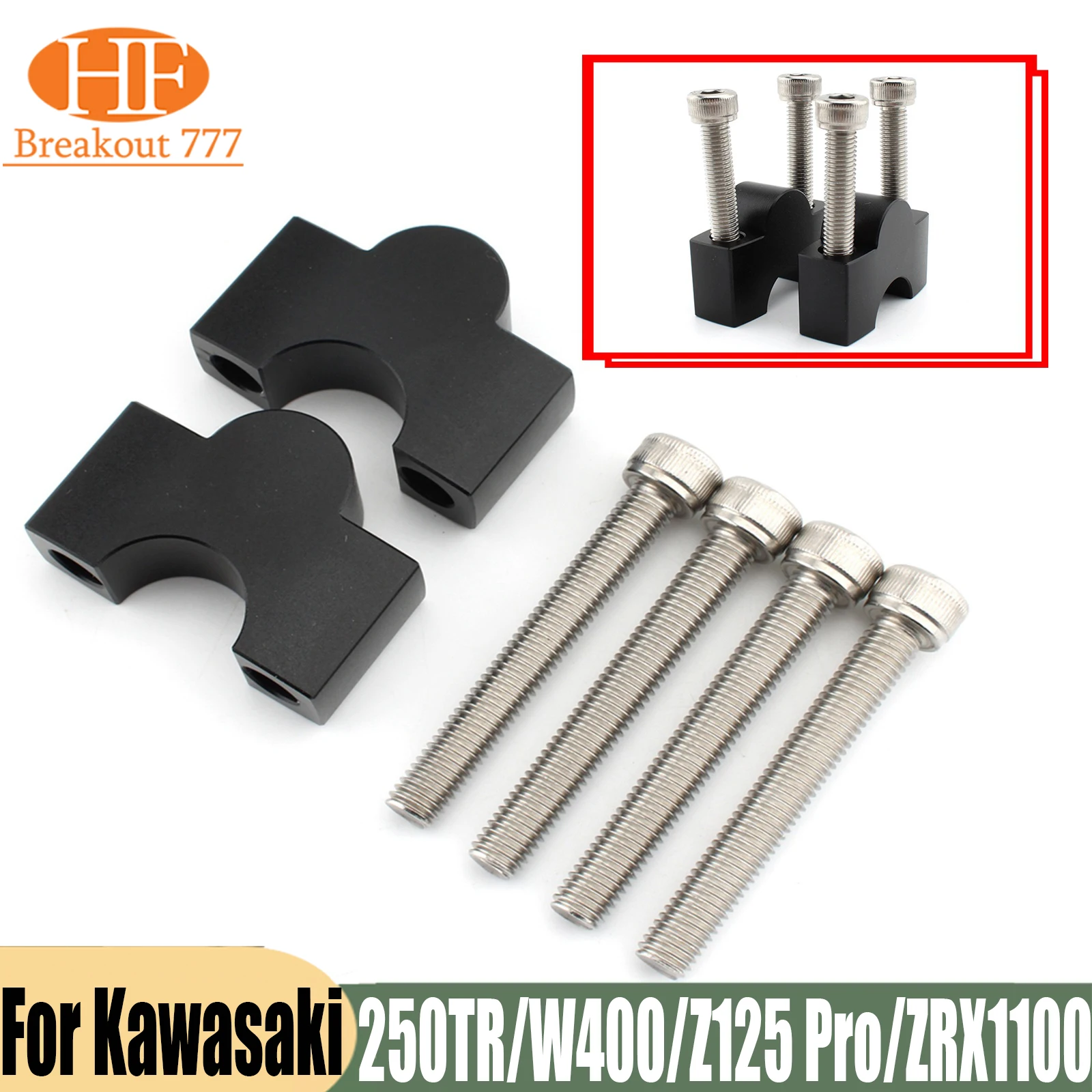 Handlebar Risers CNC Billet Motorcycle Accessories For Kawasaki 250TR/W400/Z125 Pro/ZRX1100/ZRX1200S/ESTRELLA