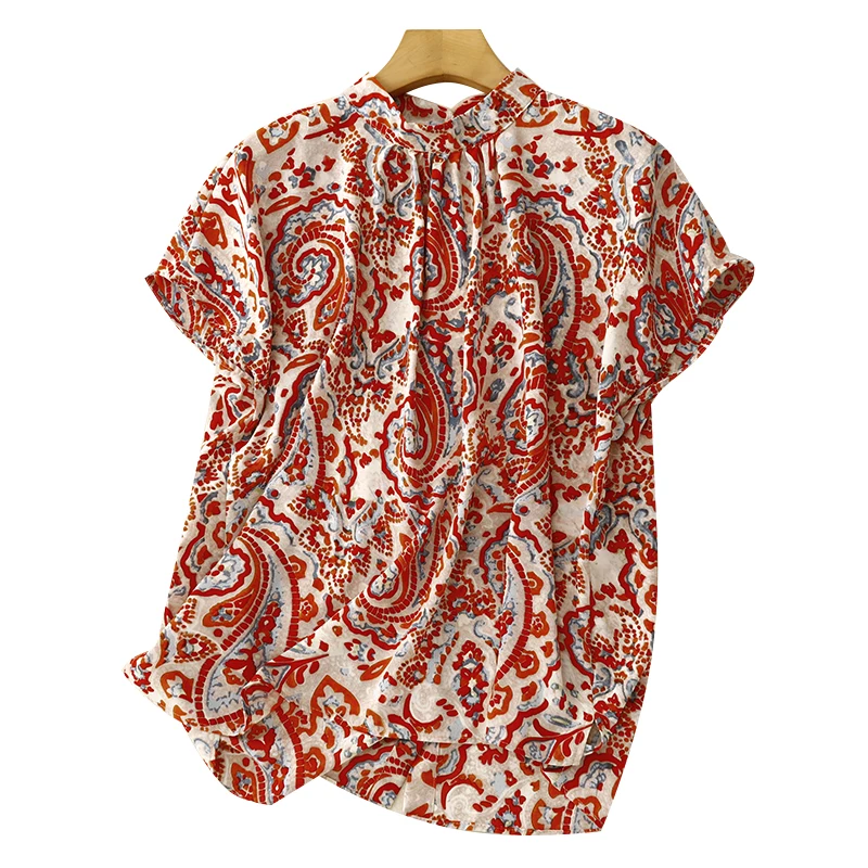 

Faionable Printed Summer New Loose Large Size ort Sve irt Thin Top T-irt Cotton Blend Casual Versatile Women's irt