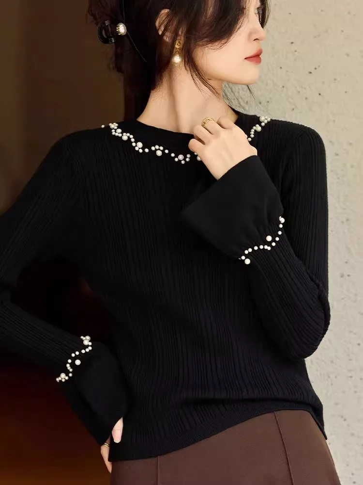 

Faionable Knitted round Ne Long Sve Bell Bot Sweater Autumn Winter Inner Wear Base irt Sli Agel Design Sense