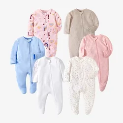 Recém-nascido Algodão Zipper Romper, Roupas de Bebê, Meninas e Meninos, Pijama com Pés, Pijamas, 0-12 meses