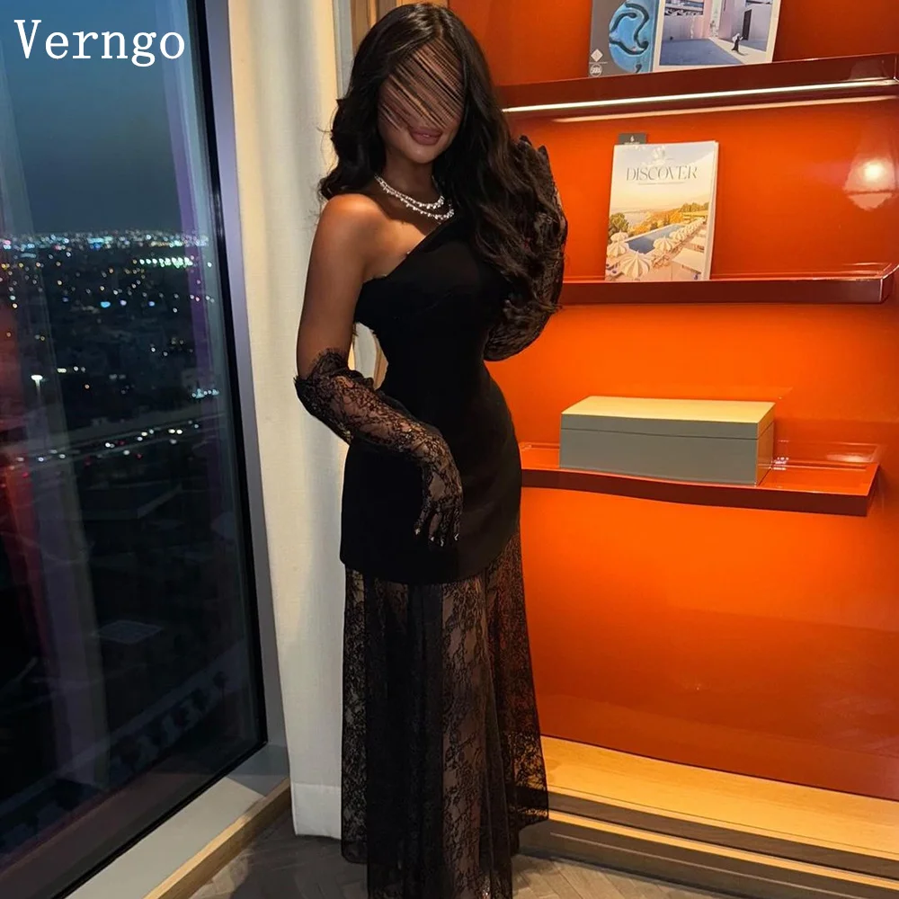 

Verngo Black Lace Evening Dress Strapless Illusion Eid Arabic Party Dresses A Line Long Women Prom Gowns Customized