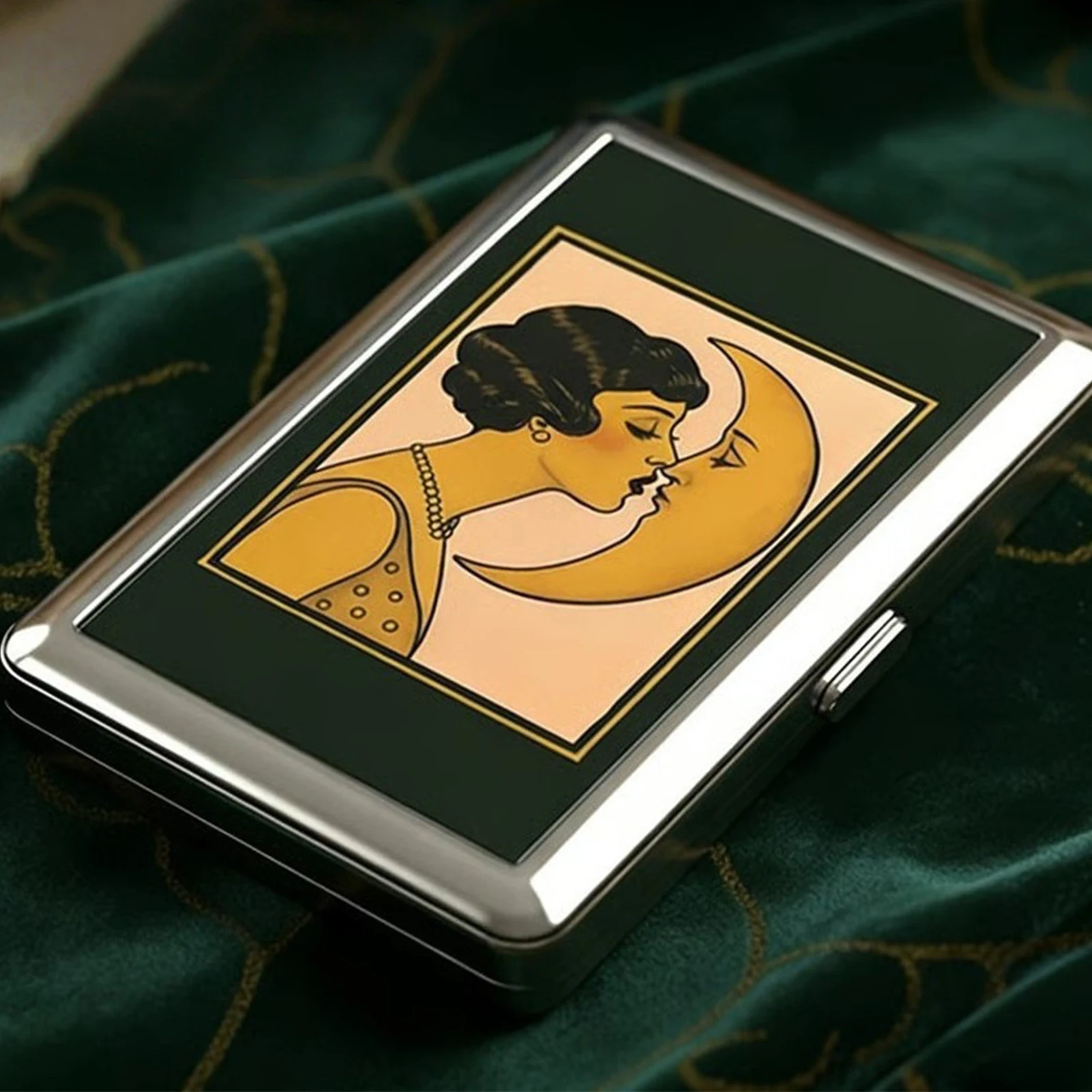 Image of Vintage-Stil Metall-Zigarettenetui im Art-Deco-Design, Schlankes Etui für Blunts, Vielseitiges Etui für Karten und Bargeld für Damen und Herren