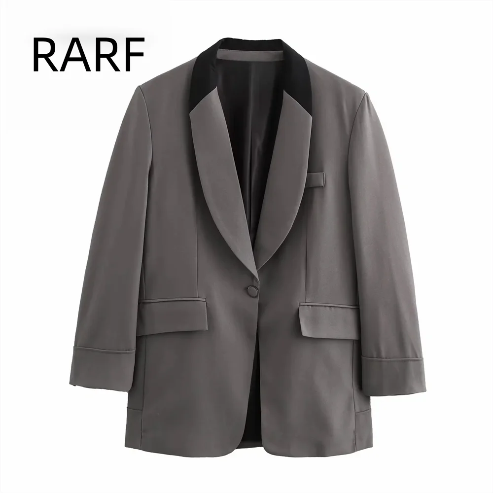 

2024 Autumn New Style Casual Women's Blended Splicing Commuter Versatile Loose breasted Suit Coat