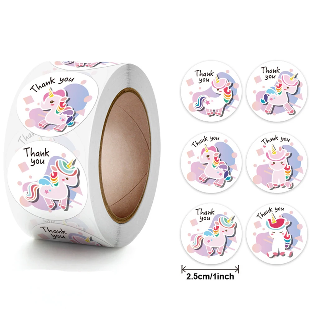 500pcs Round Roll Unicorn Sticker Children Reward Sticker  Thank You For Gift Decoration Labels Encourage Student Stickers