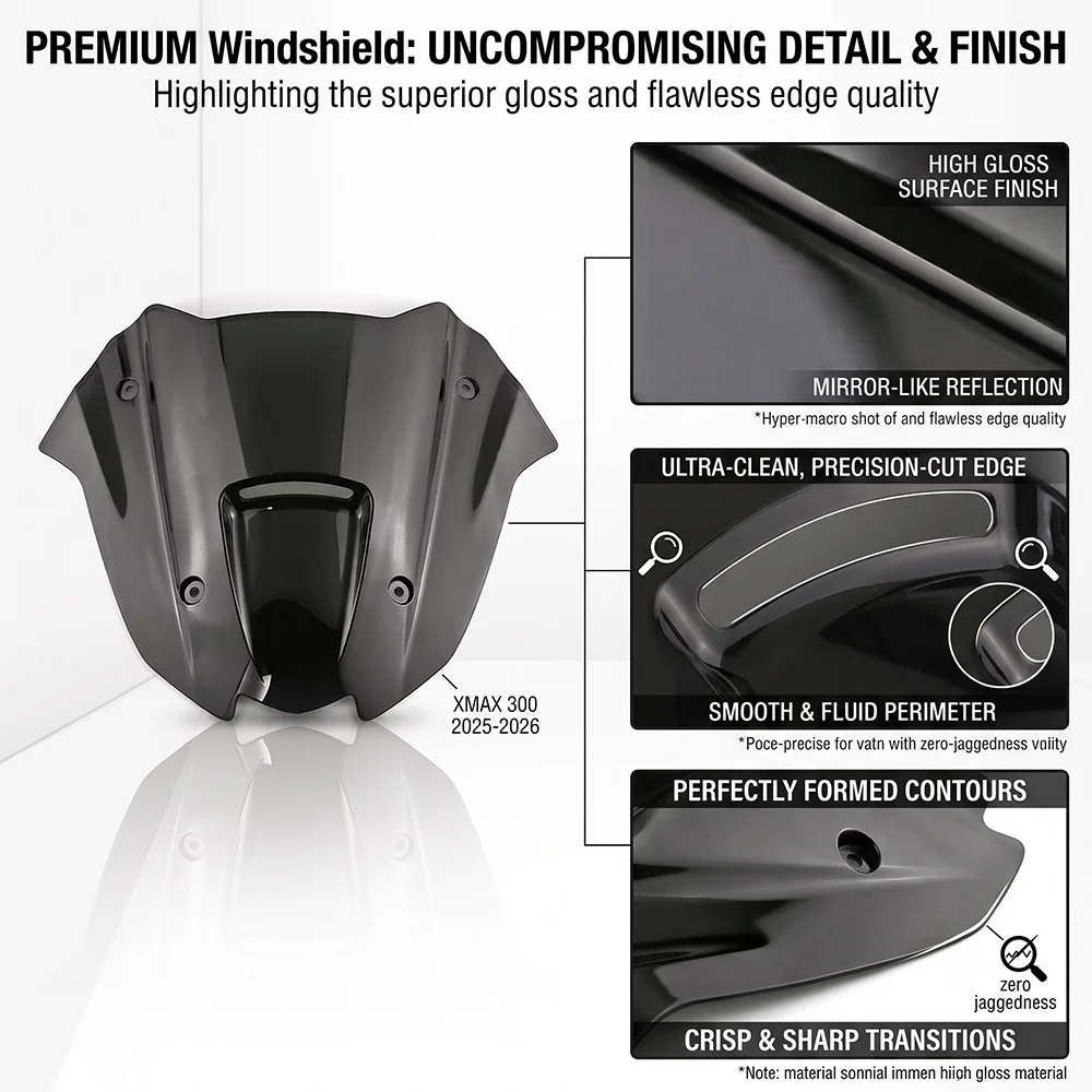 X-CLASS Motorcycle Sport Racing Windshield PC Flyscreen Compact Front Wind Deflector Transparent for Yamaha XMAX 300 2025 2026