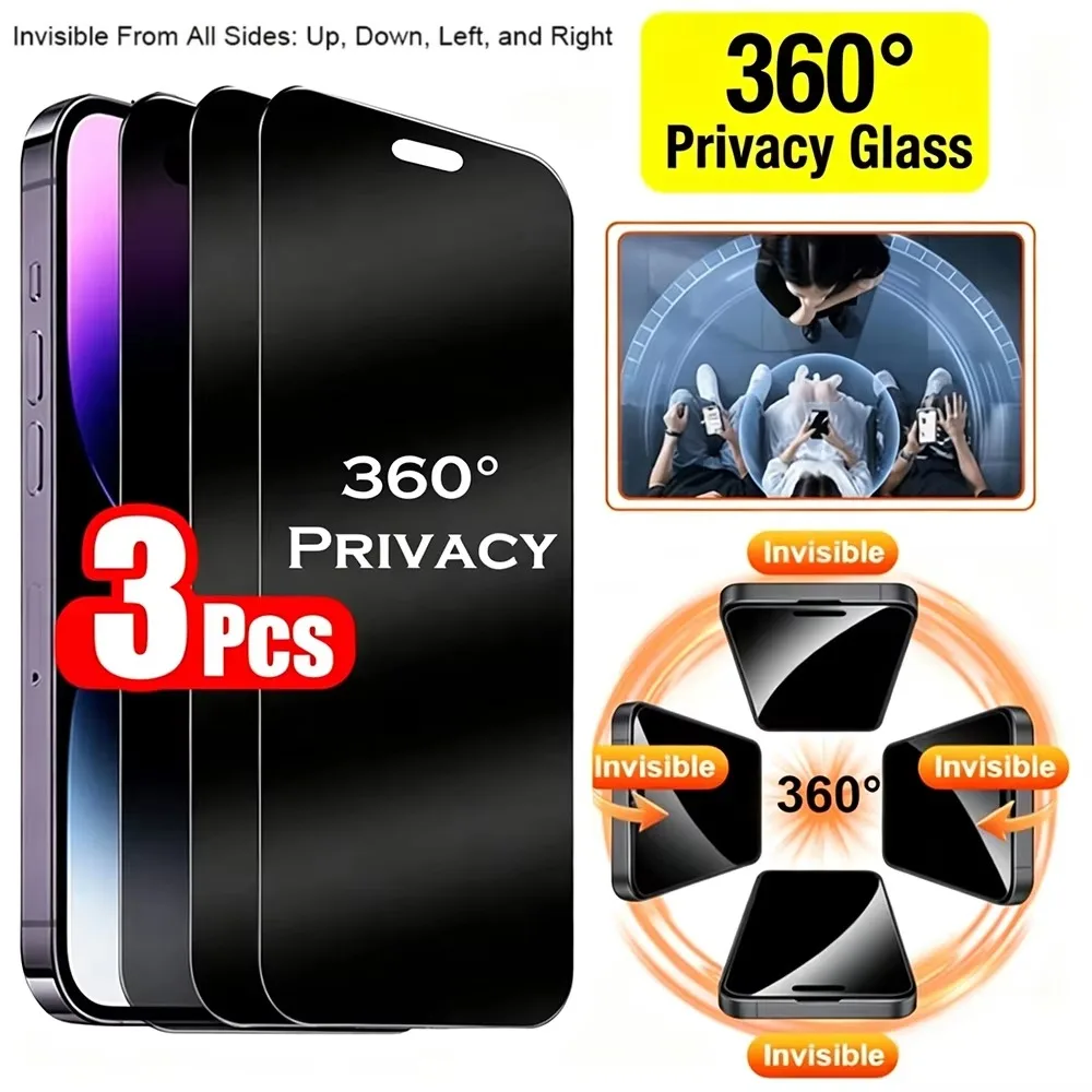 3 Stück echter 360°-Sichtschutz-Displayschutz für iPhone 18 Pro Max 17 16 15 Pro 14 Plus 13 iPhone Duo Ultra Anti-Spy Hartglas