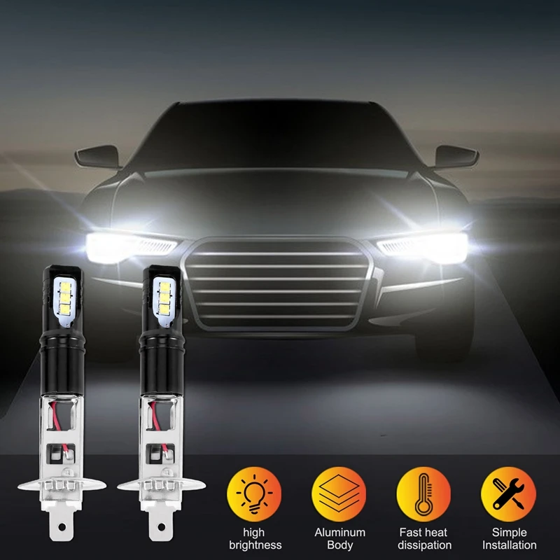 LEDヘッドライト電球キット,非常に明るい白色,ハイビーム,6000k,6000lm,drl,2個