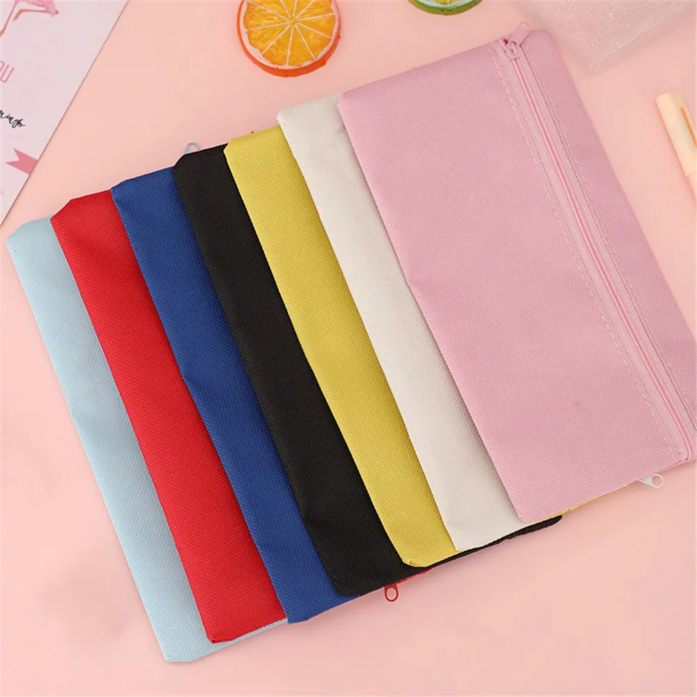 Large Capacity Zipper Canvas Bag School Pencil Box Pencil Storage Bag Women Makeup Bag Solid Color Coin Purse Multipurpose Bag