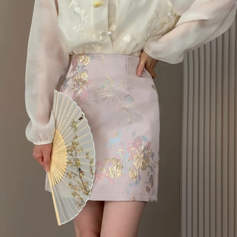 New Women's Jacquard A-line Short Skirt 2026 Summer Fashion Elegant High Waist Slim Skirts