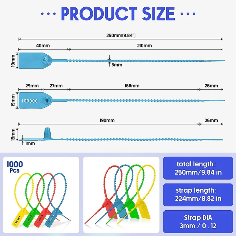 1000 pezzi Etichette per estintore Etichette di sicurezza Sigilli Etichette con fascette con cerniera numerate di sicurezza (multicolore)