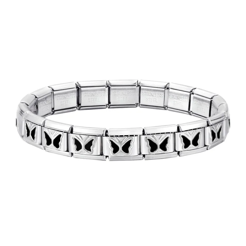 WG Italian Charm Bracelets Shiny 9mm Starter 18 Links Stainless Steel Italian Bracelet Modular Links For DIY Jewelry