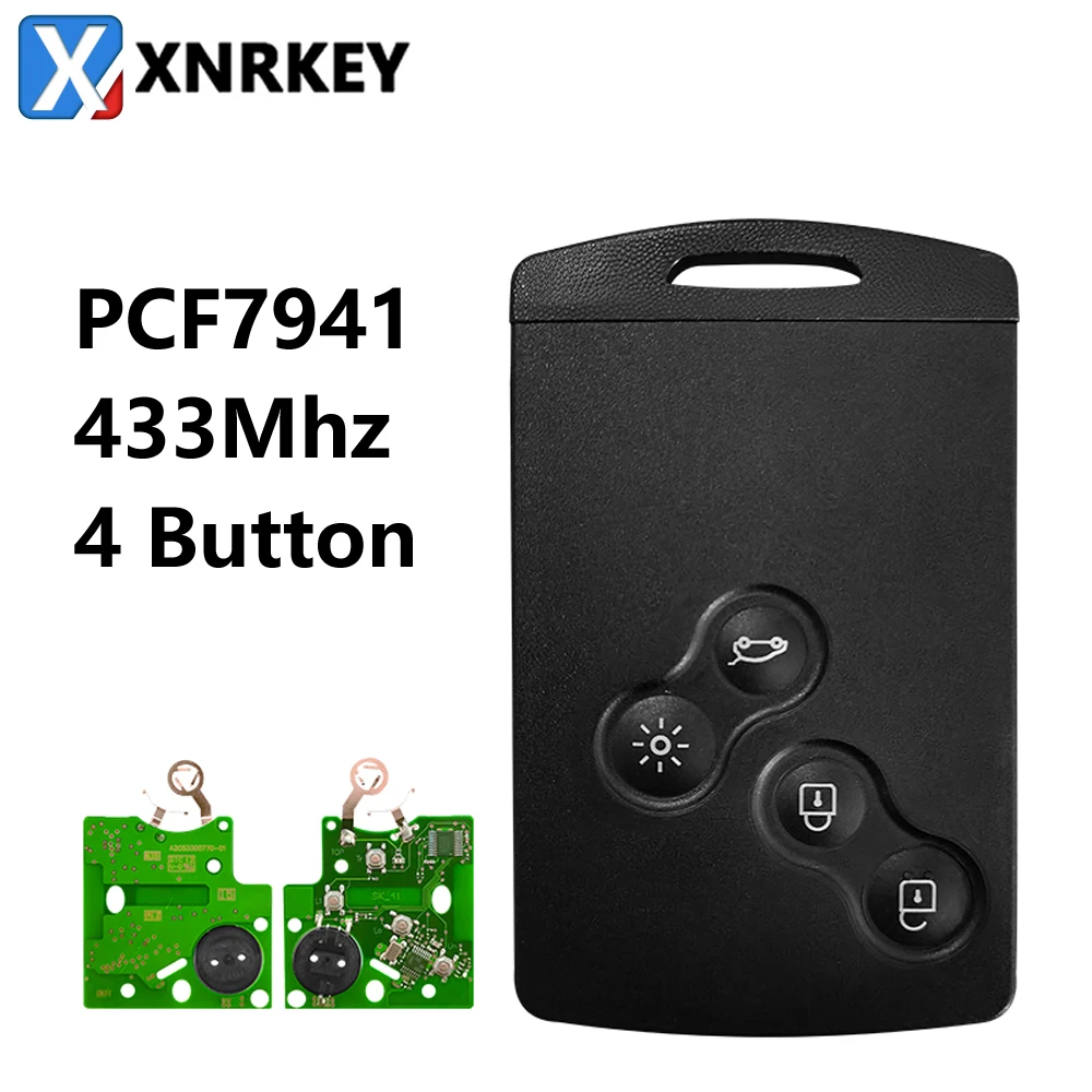 XNRKEY 4 Button Smart Card Remote Key PCF7941 Chip 433Mhz for Renault Megane 3 Laguna 3 Scenic 3 2009-2015 Car Key