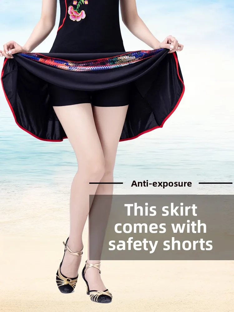 2025 New Square Dance f Skirt Milk Silk Summer ort Dance Skirt for Middle-Aged And ly Women Performance Fit Sle