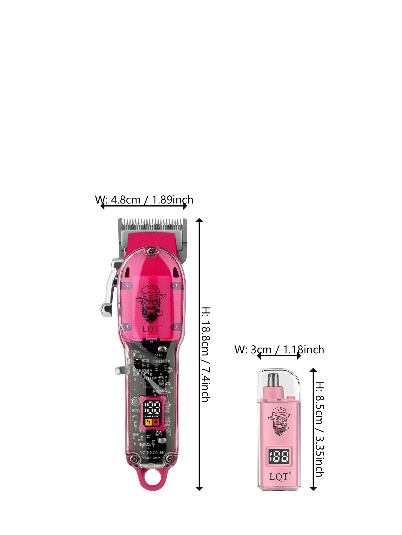LQT Professional Barber Hair Clipper Pink Transparent LCD Digital Rechargeable Electric Hair Cutting Tool Full Accessory Kit