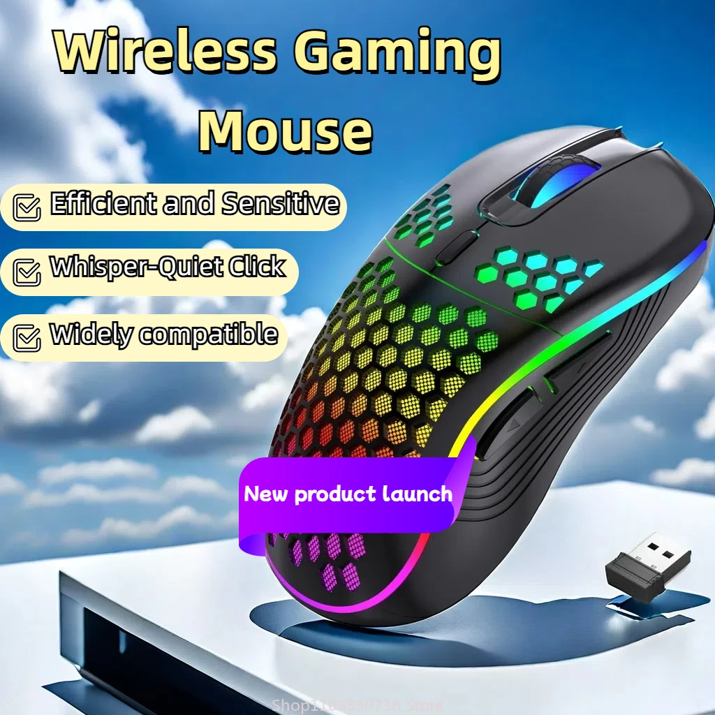 

2.4G Wireless Gaming Mouse RGB Lighting Charging Mouse with Adjustable DPI Ergonomic Honeycomb Design for Desktop Laptop