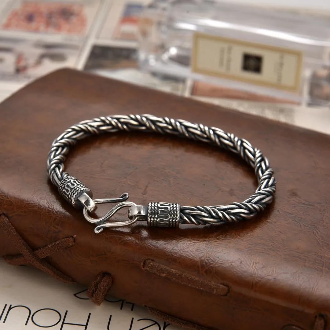 

S925 sterling silver vintage Thai silver punk keel hand-made woven bracelet men's fashion creative personality ornament