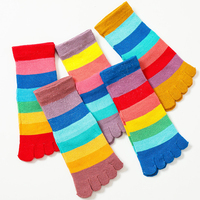 5 Pairs Bright Color Children Striped Socks with Toes Pure Cotton Rainbow Happy Socks 2-5-10Y Baby Girls Boys Colorful Fashions
