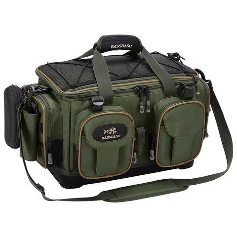 BASSDASH Bolsa de ombro para equipamento de pesca, resistente à água, leve, pacote de armazenamento de equipamentos com fundo duro moldado, capa de chuva