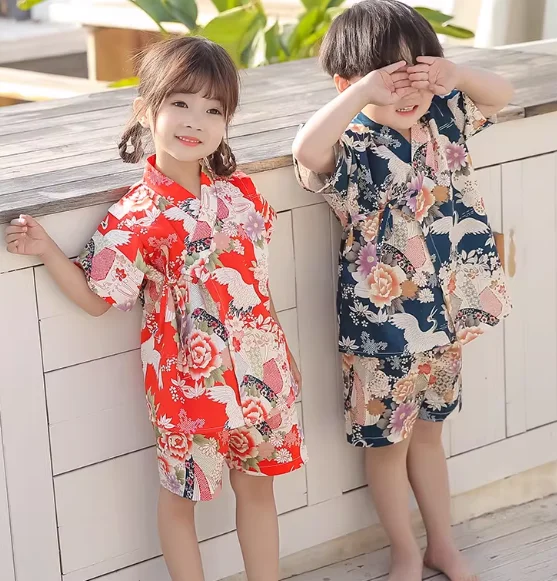 Summer Children Yukata Clothing Girl Boy Japanese Kimono Baby Dress Kids Yukata Costume Traditional Kimono Cotton Pajamas Z957