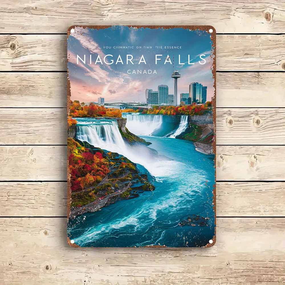 Vintage Niagara Falls Canada Metal Tin Sign - 8X12 Inch Retro Iron Wall Decor, Pre-drilled Holes for Easy Hanging, Suitable for Indoor/Outdoor Decoration, Perfect for Home, Bar, Café, Garage - Ideal Gift for Travel Enthusiasts, Interior Ornament