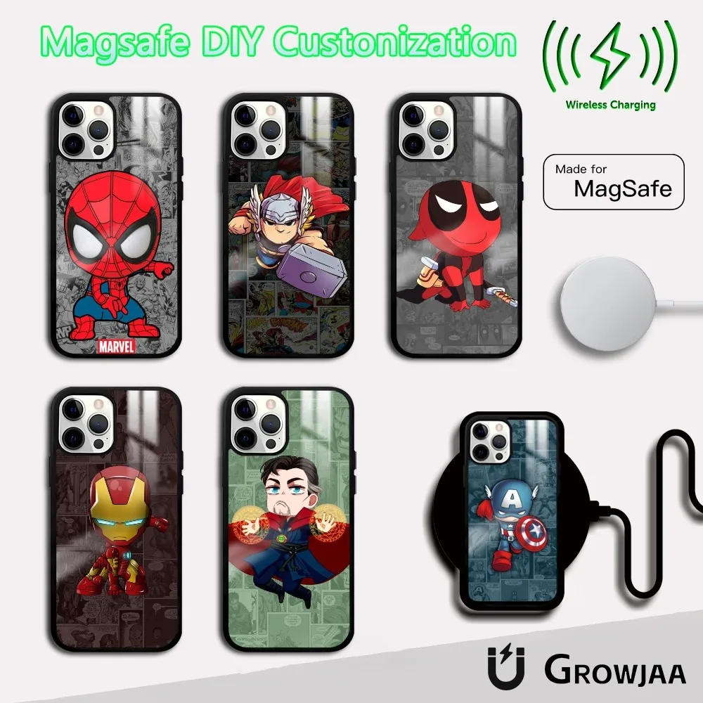 

Cute Captain and Spiderman Phone Case For iPhone 16 15 14 13 12 11 Pro Max Plus Mini Magsafe Mirror Wireless Magnetic Cover