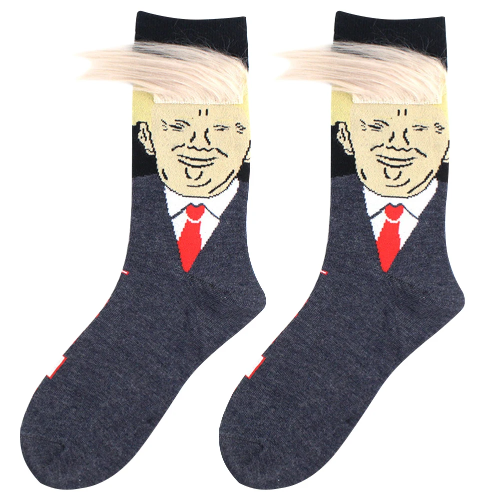 Trump Socks With Hair Trump Face Compression Socks 3D Fake Hair Trump Socks Fashion Street Style Socks for Men Women