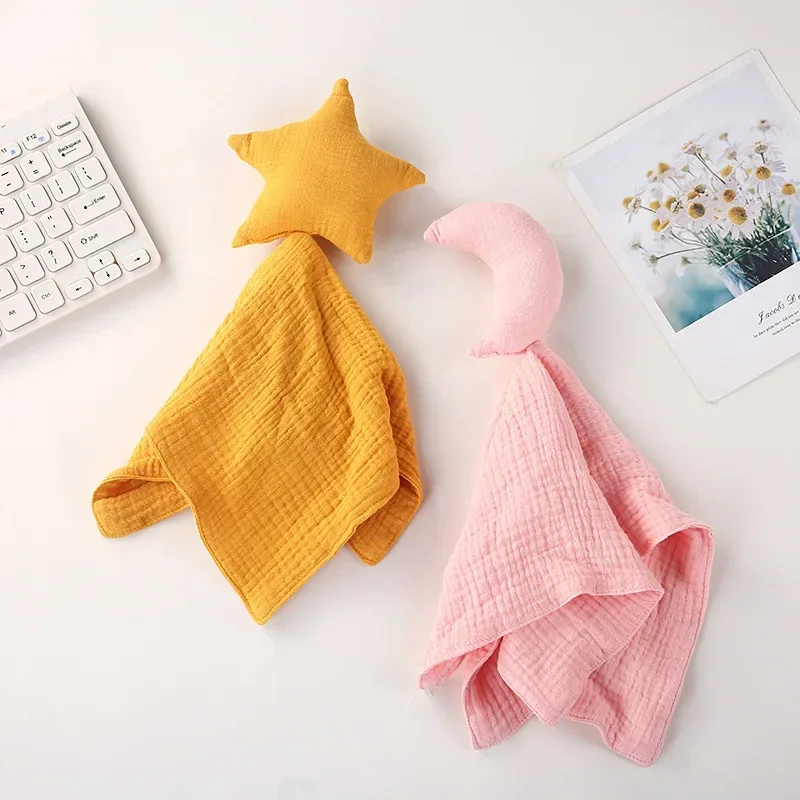 Cotton Baby Double Gauze Drool Towel Stars Moon Baby Sleeping Doll Baby Cotton Soft Comforter Soothing Towel Toddler Toys