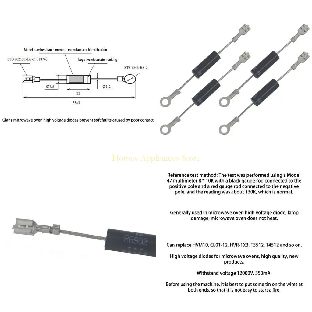 D0AB 4 части универсальный микроволновый диод черный металлический аксессуары Микроволновый диод духовки