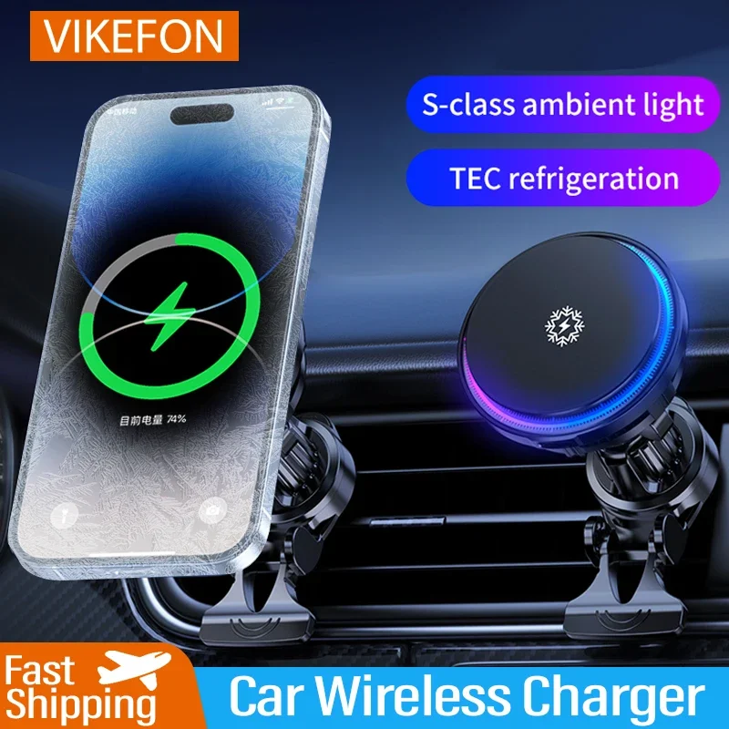 Magnetic Car Wireless Charger Cooling Car Phone Holder Mount Chargers Fast Charging Station for iPhone 15 14 13 12 Pro Max Mini