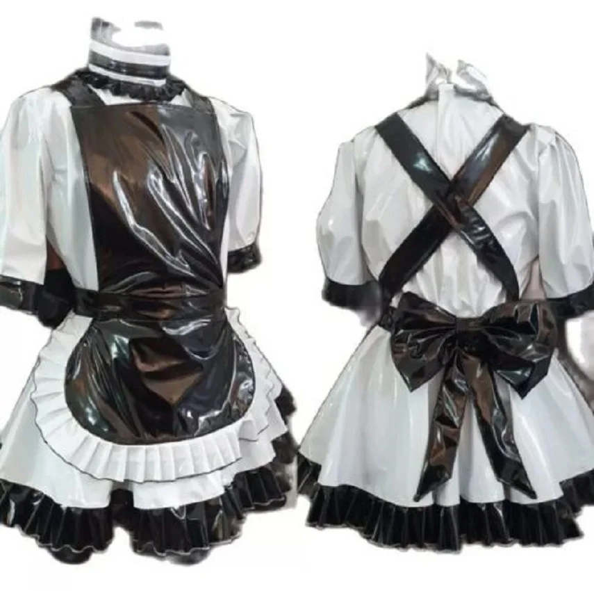 

Cosplay Sexy Sissy Girl Black and White PVC Maid Dress Adult Christmas Carnival Party Wear Custom