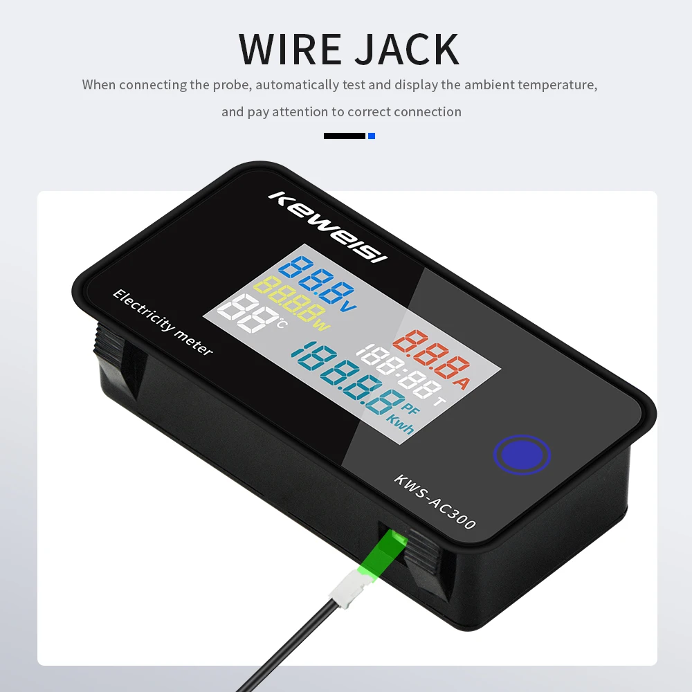 KWS-AC300 Digital AC Voltmeter Wattmeter Power Current Energy Ammeter Temperature Humidity Meter Voltage Tester 0-100A