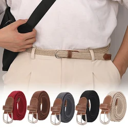 Cinturón tejido informal Unisex, cinturón elástico de lona, tejido fino, hebilla de aleación