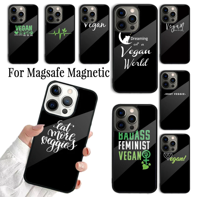 Coque Phone Case For iPhone 16 15 14 13 12 Mini 11 Pro Max Plus Magsafe Magnetic Wireless Charging Cover Vegan VEGETARIAN