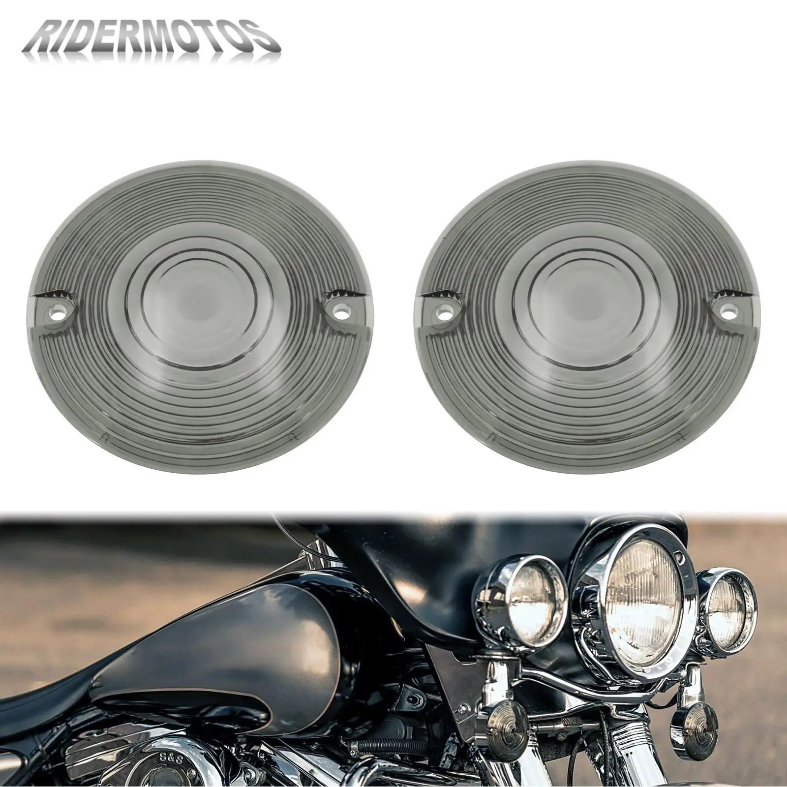 2Pcs Motorcycle Turn Signal Light Flat Lens Cover Smoke For Harley Touring Ulltra Road Glide FLTR FLHR Softail Heritage 1986-Up