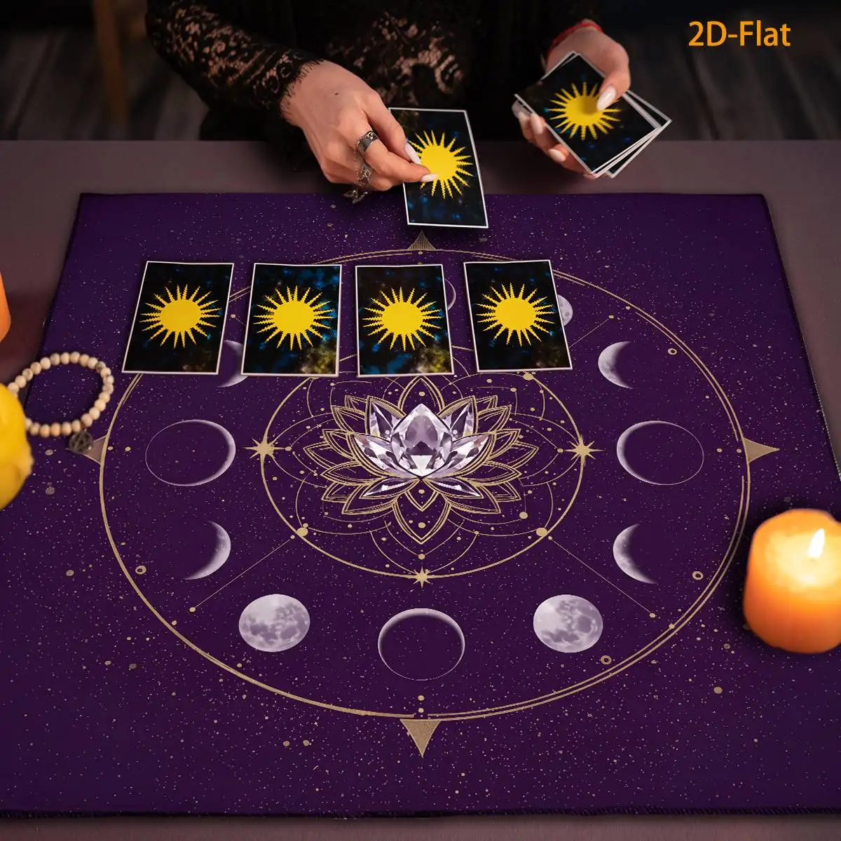 1pc 2d-flat Purple Starry Moon Phase Lotus Tarot Tablecloth Soft Velvet Altar Mat Wearproof Divination Cloth Wiccan Tarot Game