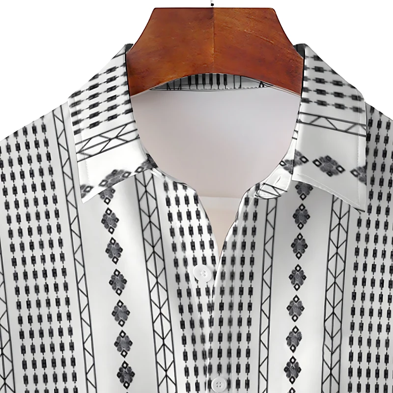 New Men’s Short Sleeve Button-Down Shirt with Geometric Ethnic Pattern - Casual Summer Fashion Streetwear Tops for Men